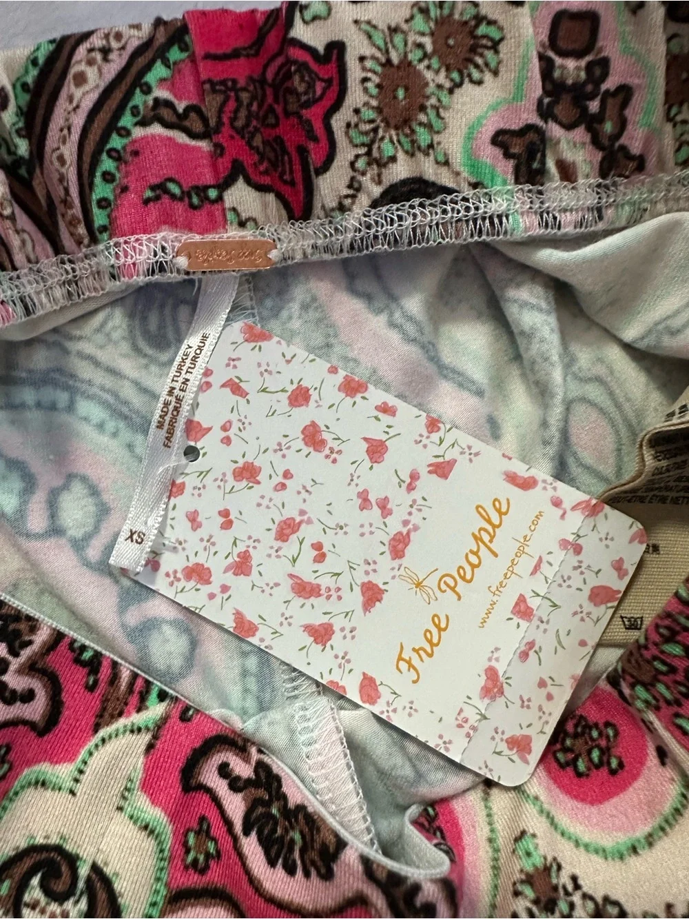 Free People Boho Harper Printed Pull On High Rise Flare Pants Hot Pink Combo XS